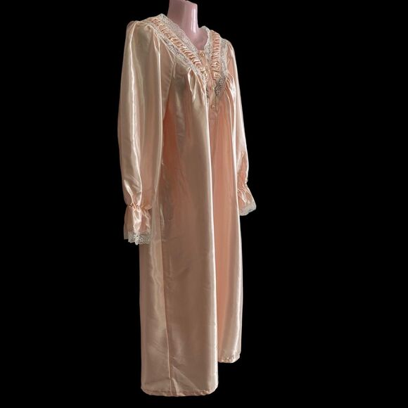 Vintage Heather Lane Nightgown Womens Small Satin Lace Long Sleeve 80s Retro - Picture 2 of 6